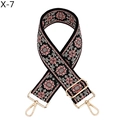 Detail of pink floral embroidery on black webbing strap with golden swivel snap hooks - Silver Clasp / Black Background Flesh Pink Flower (X-7)