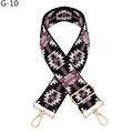 Close-up of geometric ethnic embroidery bag strap with gold metal hooks and buckle - Black Background Purple (G-10)