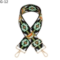 Détail de la bandoulière ethnique avec boucle réglable en alliage de zinc doré - Fermoir en Argent / Fond Noir Vert (G-12)