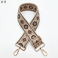 Detail of floral ethnic jacquard strap with golden metal lobster clasps and slider - Khaki Background Flesh Pink Coffee Flower (X-9)