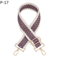 Détail de la bandoulière réglable tissée colorée avec motif flèche violet et crochets dorés - Bord Khaki Violet Rayure (P-17)