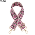 Detail of bohemian floral embroidery strap with golden metal lobster clasps for bags - Khaki Background Rose Red Flower (X-10)