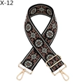 Detail of adjustable folk style jacquard bag strap with vintage floral embroidery - Black Background Light Green Flower (X-12)