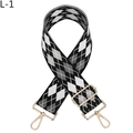 Detail of adjustable argyle jacquard shoulder strap with gold metal hooks for handbags - Black & White Rhombus