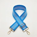 Adjustable sky blue woven bag strap with pink geometric pattern and gold hardware - Sky Blue With Gold Buckle
