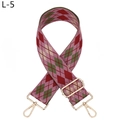 Close-up of adjustable jacquard strap featuring colorful argyle patterns and gold hardware - Watermelon red