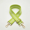 Adjustable wide woven shoulder strap with green and white geometric pattern and gold hardware - Light Green with Gold Buckle