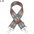 Close-up of jacquard argyle bag strap with gold metal hooks and adjustable buckle - Silver Buckle (L-6) / Gray