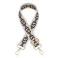 Tracolla regolabile in tela beige con motivo nero e ganci in metallo dorato lucido - Beige
