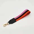 Rosa und orange gestreifte Nylon-Handschlaufe mit goldenem Metallhaken für Taschen - Silberverschluss / Orange-Rosa Gestreift + Schwarzes Leder