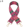 Detail of pink and green argyle jacquard bag strap with golden metal swivel hooks - Silver Buckle (L-9) / Rose Red