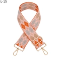 Detail of adjustable argyle pattern canvas bag strap with shiny gold metal lobster hooks - Silver Clasp / Orange (L-15)