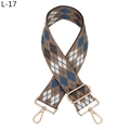 Detailed close-up of adjustable argyle pattern shoulder strap with gold metal hooks - Silver Clasp / Dark Khaki (L-17)