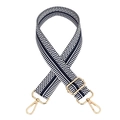 Adjustable striped jacquard bag strap with gold-tone swivel lobster clasps for crossbody use - Blue / Silver
