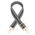 Adjustable black and white striped bag strap with gold metal buckles for crossbody bags - Black / Silver