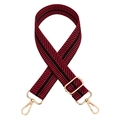 Adjustable jacquard bag strap with red and black herringbone pattern and gold buckles - Burgundy / Silver