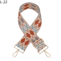 Detail of adjustable woven strap with geometric diamond pattern and gold metal hooks - Khaki (L-22)