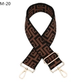 Detail view of jacquard woven wide strap with geometric patterns and gold metal clips - M-20 Dark Brown