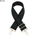 Detail view of jacquard woven geometric wide strap with golden metal lobster clasps - M-24 Green