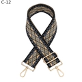 Close-up of adjustable geometric rhombus pattern woven strap with gold metal hooks - Black Dark Gray Diamond (C-12)