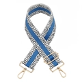 Adjustable leopard stripe wide bag strap with blue accent and gold metal hooks - Blue