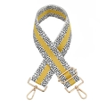 Adjustable wide leopard stripe bag strap with golden metal buckles on white background - Yellow