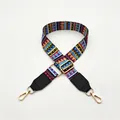 Close-up of ethnic style geometric bag strap with black leather ends and gold hooks - Color Pattern with Black Leather (Style 3) / Silver Clasp