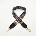 Close-up of ethnic geometric strap with gold swivel hooks and black leather ends - Gray Diamond with Black Leather (Style 5) / Silver Clasp