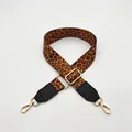 Close-up of Style 12 leopard print bag strap with black PU leather and gold metal clips - Leopard Print with Black Leather (Style 12) / Silver Clasp