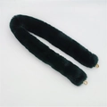 Detail of dark green faux fur bag strap with premium polished gold metal U-hooks - Dark Green
