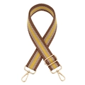 Adjustable woven shoulder strap for bags with brown and yellow chevron pattern and gold hooks - Khaki Gold Buckle