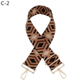 Detail of adjustable geometric diamond pattern bag strap with gold metal swivel clasps - Brown With Gold Buckle (C-2)