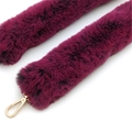 Close-up of purple faux fur handbag strap with gold metallic swivel lobster clasps - Rose Pink