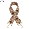 Detail of pink and brown geometric jacquard strap with gold metal hooks for crossbody bags - Khaki Pink With Gold Buckle (C-10)