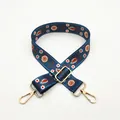 Bandoulière ethnique bleue tissée réglable avec broderie florale et détails en métal doré - Bleu Marine Ethnique (Style 10)