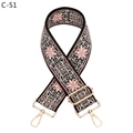 Detail of bohemian floral embroidered bag strap with gold lobster clasps and canvas texture - Black Pink Floral (C-51) / Silver Clasp