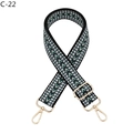 Close-up of adjustable woven purse strap with green V-pattern and gold lobster clasps - Silver Clasp / Green White Geometric V Pattern Style (C-22)