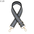 Detail of adjustable wave pattern bag strap with light gold metal lobster clasps - Black Blue Wave Webbing Style (C-23)