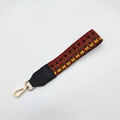 Ethnic style woven replacement wrist strap with multicolor geometric patterns and gold clasp - No.7 Brown Weave + Black Leather