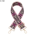 Detail of bohemian floral wide strap with pink and black patterns and gold metal hooks - Rose Red Floral (C-54) / Silver Clasp