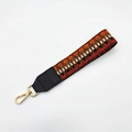 Ethnic woven bag strap with geometric orange pattern and gold metal lobster clasp - No.6 Brown Striped Weave + Black Leather