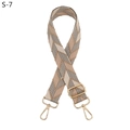 Detail of adjustable wide purse strap with brown herringbone pattern and gold metal hooks - S-7 Khaki (Gold Buckle)