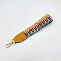 Bohemian style colorful woven strap with golden lobster clasp and yellow faux leather connector - No.1 Light Weave + Yellow Leather