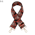 Detail of wide woven strap featuring orange geometric wave pattern and gold metal hooks - Silver Clasp / Black Orange Pink Brown Triangle (S-1)