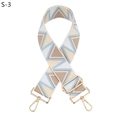 Close-up of geometric pattern shoulder strap with golden metal lobster clasps - Silver Clasp / Light Blue White Khaki Triangle (S-3)