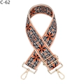 Detail of adjustable floral embroidery wide shoulder strap with golden lobster clasps - Blue Orange Floral (C-62) / Silver Clasp