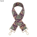 Detail of adjustable geometric jacquard strap with gold-tone metal swivel lobster clasps - Silver Clasp / Purple Khaki Matcha Green Triangle (S-4)