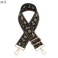 Detailansicht eines breiten Taschenriemens mit floraler Stickerei und goldener Schnalle - Silberverschluss / Schwarz armee grün Blumen (H-5)