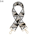 Detail of adjustable wide shoulder strap with geometric pattern and gold lobster clasps - Silver Clasp / Black White Gray Triangle (S-6)