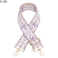 Adjustable wide replacement bag strap with purple floral embroidery and gold metal clips - Purple Floral (C-64) / Silver Clasp